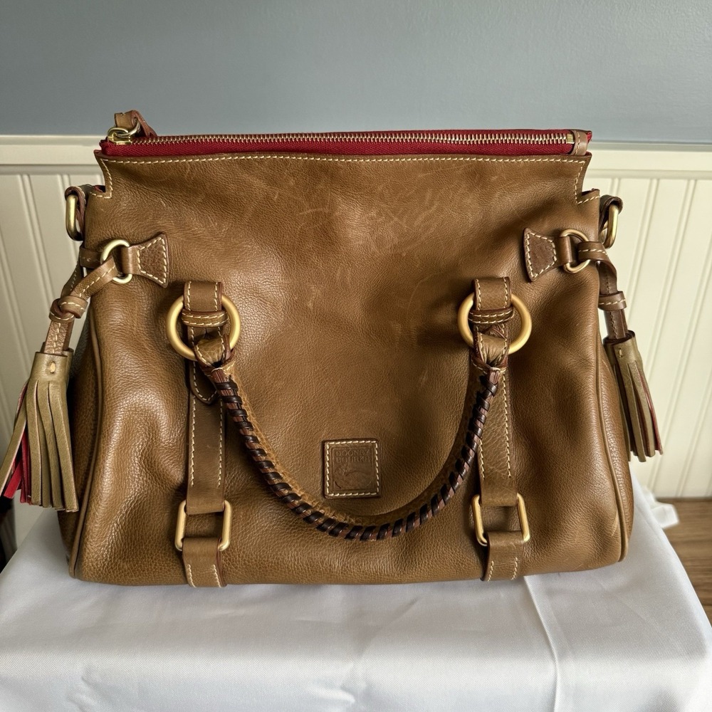 Dooney & Bourke Large Chestnut Brown Florentine Leather Satchel Hand Bag Purse